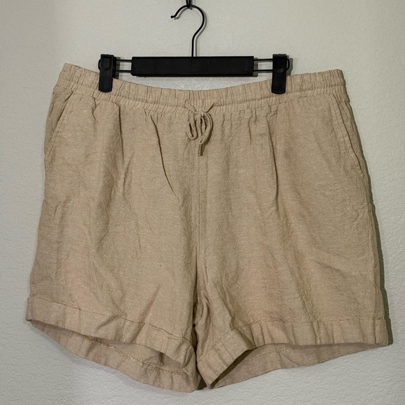 Anne Klein Tan Linen Blend Pull On Shorts Elastic Waist and Pockets, size Large - Picture 2 of 7
